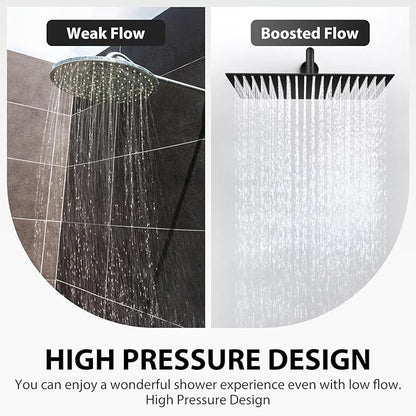 Rain Shower Head, 16 Inches Large Rainfall Shower Head, 304 Stainless Steel Made, Ceiling or Wall Mount, Waterfall Full Body Coverage, Ultra Thin, Matte Black