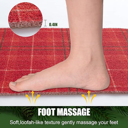 Christmas Non-Slip Bathtub Mat, Anti Slip Shower Mat, Fast Drying Bathtub Mats, Foot Scrubber Mat, Anti Slip Mat for Tub, Floor, Bathroom, Kitchen, Home, Hotel (Holiday Plaid, 24"x16")