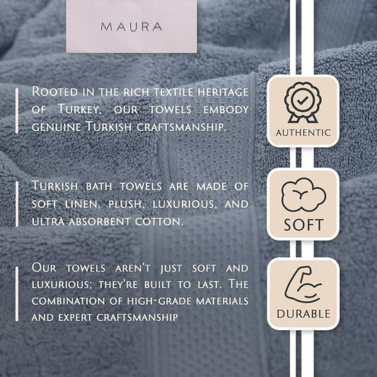 MAURA Light Blue Extra Large Turkish Cotton Luxury Bath Towels Set of 4. Ultra-Soft, Thick & Plush Towels for Bathroom - Serenity Blue