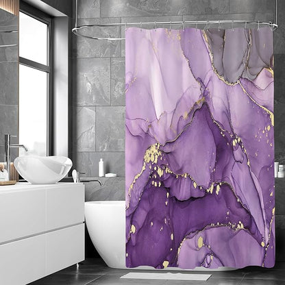 Extra Long Shower Curtain 72 x 96 Inch, Purple Floor to Ceiling X-Long Abstract Marble Shower Curtains for Bathroom, Modern Luxury Art Ink Fabric Shower Curtain Set with Hooks