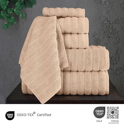 Classic Turkish Towels CTT Luxury 6 Piece Towel Set, 100% Turkish Cotton, Quick Drying, Highly Absorbent & Comfy, Includes 2 Bath Towels, 2 Hand Towels & 2 Washcloths | (Almond Beige)