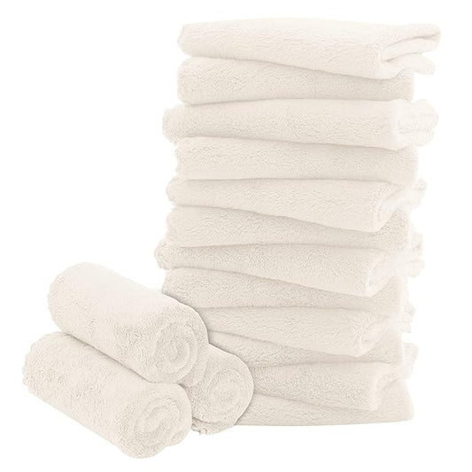 16 Pack Baby Washcloths - Luxury Coral Fleece - Extra Absorbent and Soft Wash Clothes for Newborns, Infants and Toddlers - Suitable for Sensitive Skin and New Born - Baby Shower - Cream, 10x10 Inch