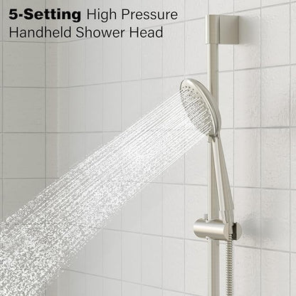 Gabrylly Shower System, High Pressure 12" Rain Shower Head with Handheld Shower, Wall Mounted Slide Bar Shower Faucet Set Complete, Shower Combo Set with Shower Valve,Brushed Nickel