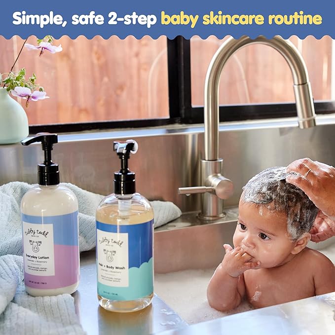 Tubby Todd's Baby Body Wash and Lotion Set - Gentle, Hypoallergenic Skincare for Newborns & Toddlers - 25oz, Lavender Rosemary