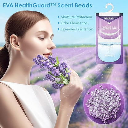 Moisture Absorbers 30 Pack Lavender Fragrance, Hanging Closet Dehumidifier Bags, Humidity Absorber, Compact Eliminates Odors Humidity Packs for Car, Bathroom, Bedroom, Basement, 9.8OZ