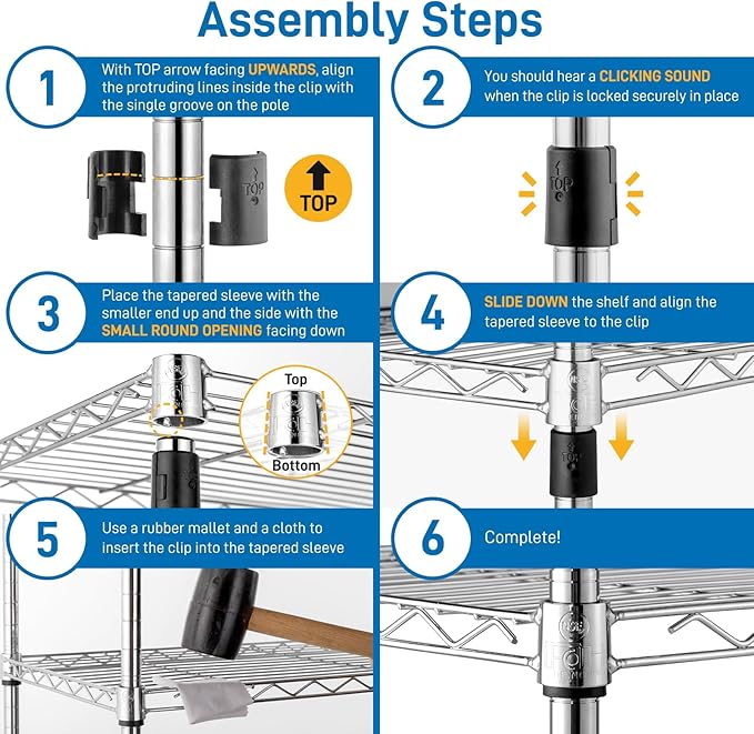 5 Tier Storage Racks Shelving, Heavy Steel Pantry Shelves, Adjustable Wire Shelving Rack with Wheels, Suitable for Garage, Kitchen, Bathroom, Office, 35" W x 14" D x 65" H, Chrome