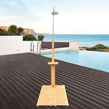 Outdoor Shower Kit Portable Wood Outdoor Garden Pool Shower with Chassis Board for Outdoor Backyard Poolside Beach Pool Spa,Wood