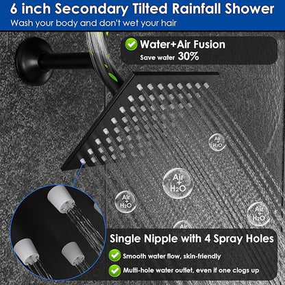 Enga Dual Shower Head Shower System with Body Jets, Wall Mount 10+6" Dual Rain Shower Head with 2 in 1 Handheld Spray for Two People, Shower Faucet Set with Valve Kit, Matte Black