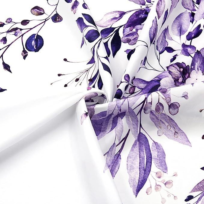 Gibelle Small Stall Shower Curtain 36 x 72, Narrow Purple Floral Shower Curtain for Bathroom, Watercolor Plant Eucalyptus Leaves Fabric Shower Curtain Set