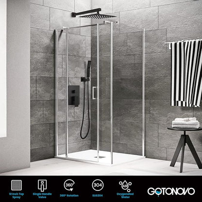gotonovo Rainfall Bathroom Shower System Rain Shower Head and Handle Set Wall Mounted Shower Complete Combo Solid Brass Pressure Balancing Shower Mixer Valve 12 Inch Oil Rubbed Bronze