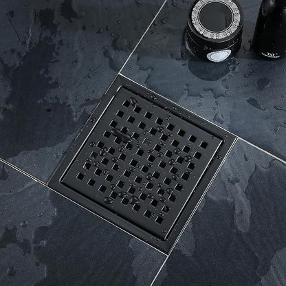 4 Inch Square Shower Floor Drain, Stainless Steel Black Shower Drain Kit with Flange, Floor Drain with Removable Grid Cover,Matte Black
