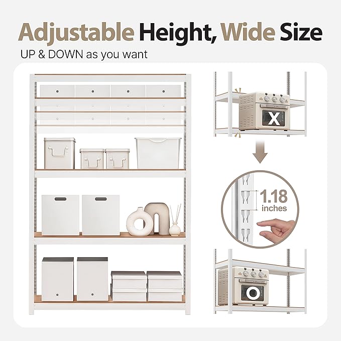 HOMEDANT House 5 Tier Laminated Metal Shelving Unit Adjustable Storage Utility Rack Heavy Duty Shelves Organization Multipurpose Shelf Kitchen Garage Pantry Closet (10, (L) 48.1" W, White)