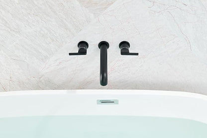 SITGES Solid Brass Wall Mount Tub Filler, 10" Long Spout Reach Wall Mount Bathtub Faucet with Two Lever Handles, High-End Design, High Flow Bathtub Faucet Set with Rough-in Valve included, Matte Black