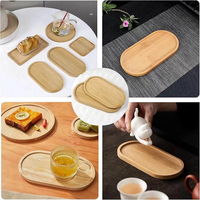 3PCS Bamboo Bathroom Trays - Suitable for The Bathroom,Kitchen,Breakfast Tray and Decorative Tray (6.88 * 3.46 in/7.68 * 3.74 in/8.46 * 4.53 in)