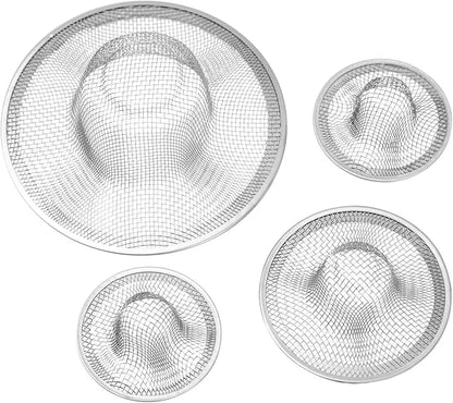 Juvale Stainless Steel Sink Drain Strainer - Mesh Kitchen Sink Strainer - Anti-Clogging Wire Mesh Screen - Pack of 4, 4.3 in, 2.8 in, 2.1 in