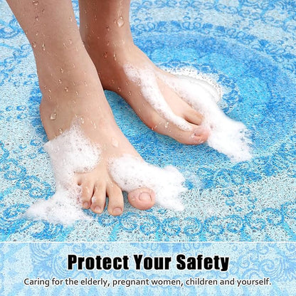 Square Shower Mat Non Slip: 27x27 Inch Extra Large Shower Floor Mat with Drain Hole in Middle - Soft PVC Loofah Bath Mat for Shower - Anti Slip Shower Stall Mat for Elderly and Kids