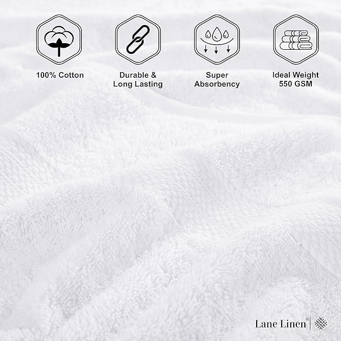 LANE LINEN Set of 4 Bath Towel (28"x54") - 100% Ring Spun Cotton - Turkish Cotton Towels for Bathroom - Quick Drying, Highly Soft & Absorbent Shower Towel Set - Hotel & Spa Quality - White Towel Set