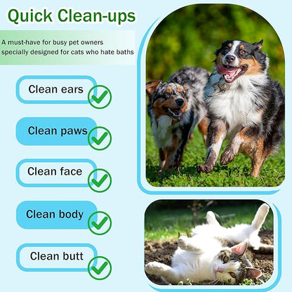 Dog Wipes Cleaning Deodorizing & Washing Gloves for Pets, Glove Wipes Pro for Dogs & Cats with Coconut Oil, Extra-Thick,Lick-Safe for Paws,Eyes,Ears&Body, Rinse-Free Waterless Bath,6PCS