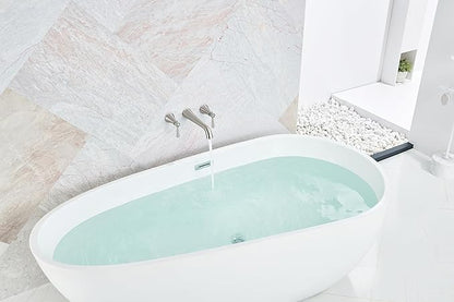 SITGES High Flow Brushed Nickel Wall Mount Bathtub Faucet with Two Level Handles,Extra-Long 10.5" Spout Reach Solid Brass Wall Tub Filler with Rough-in Valve Included
