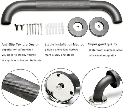 Shower Grab Bar, 2 Pack 16 Inch Gray Bathroom Grab Bar, 1.25" Diameter 304 Stainless Steel Anti-Slip Grab Bars for Bathtubs and Showers, Handicap Shower Grab Bar for Seniors Elderly