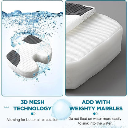 Suzile 1 Pcs Hot Tub Booster Seat Weighted Spa Bathtub Booster Inflatable Cushion Quick Dry Non Slip Bottom Portable Seat with 3D Air Mesh Cover Tub Accessory for Adult Indoor Outdoor (White Grey)