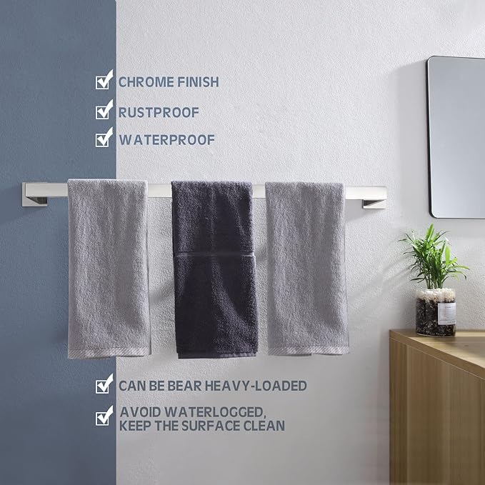 KOKOSIRI 32-Inch Single Towel Bar, Bathroom Kitchen Towel Holder, Wall Mounted SUS304 Stainless Steel Towel Rack, Polished Chrome, B4003CH-L32