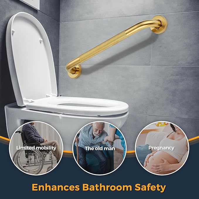 Grab Bars for Shower, 2 Pack 32-Inch Anti Slip Shower Handles for Elderly, Safety Shower Grab Bar, Stainless Steel Handicap Grab Bars for Bathroom,Toilet (Gold, 1" Diameter)