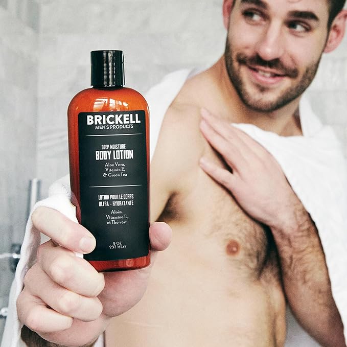 Brickell Men's Deep Moisture Body Lotion for Men, Natural and Organic Protects and Hydrates Dry Skin, 8 Ounce, Unscented