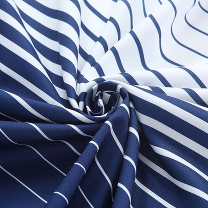 Blue Shower Curtain, Modern Navy Blue and White Gradient Horizontal Stripe Waterproof Polyester Shower Curtains for Bathroom, 72x72 Inches
