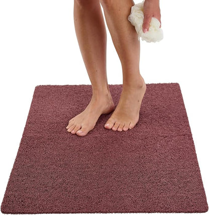 Enkosi Loofah Non-Slip Shower Mat - Shower Floors, Bathtub, Bathrooms, Wet Areas - Cushioned Bath Mat with Drain Holes - Quick Dry PVC, Secure Safety Pad Without Suction Cups (32x24 Brown)