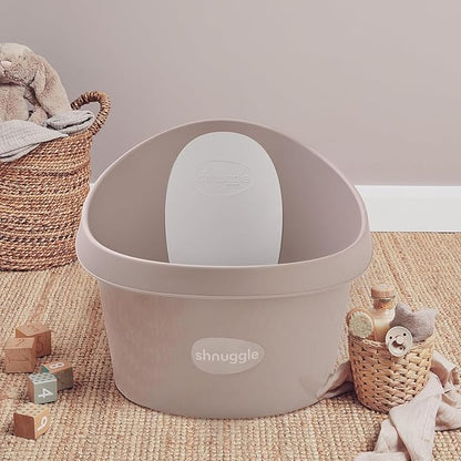 Toddler Bath Tub | Larger Bath for Bigger Kids at Bathtime | Includes Warm and Soft Foam backrest | Grippy Anti-Slip Surface | Includes Easy Drain Bath Plug | Taupe Beige + Rinse Jug