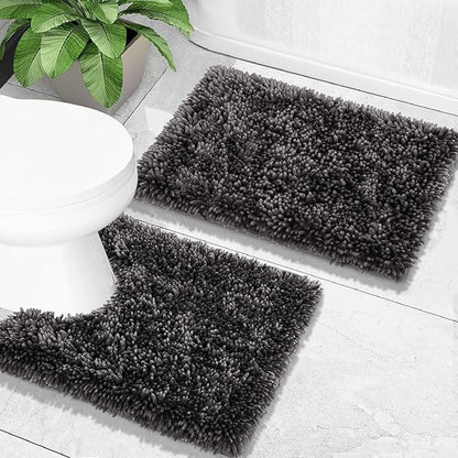 Yimobra Toilet Rugs U Shaped Washable, Soft Comfortable Toilet Mat for Bathroom Floor, Non-Slip Contour Bathroom Rugs for Toilet, Fluffy, Thick, Dry Quickly Absorbent Water, 24 x 20, Dark Grey