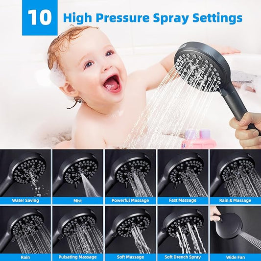 Hibbent All Metal 10'' Dual Filtered Rainfall Shower Head Combo, High Pressure Handheld Shower Head, 16'' Adjustable Arc Extension Arm, 20 Stage Shower Filter, 10-spray, 71'' Hose, Oil Rubbed Bronze
