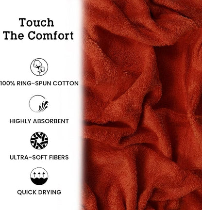 Casa Lino Coral Orange Bath Towels Set of 4 (54" x 27") - Large Bathroom Towel Set - 100% Cotton Towels for Bathroom - Highly Absorbent & Quick Dry Bath Towel Multipack - New Apartment Essentials