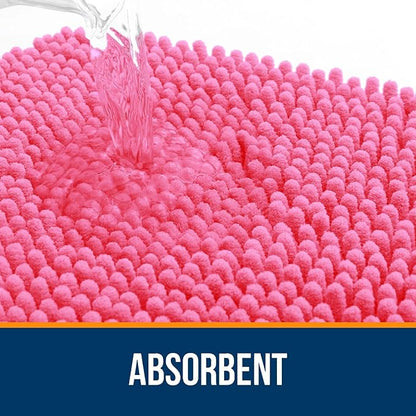 OLANLY Bathroom Rugs Sets 2 Piece, Soft Absorbent Chenille Bath Mats and U-Shaped Contour Toilet Mat Area Rug Set, Machine Washable Bath Carpet, Home Decor Accessories(24"x16"+24"x20", Hot Pink)
