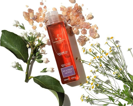 Aromatherapy Associates De-Stress Mind Shower Oil. Concentrated Blend of Frankincense, Chamomile and Petitgrain Essential Oils to Clear, Calm and Moisturize (8.45 fl oz)