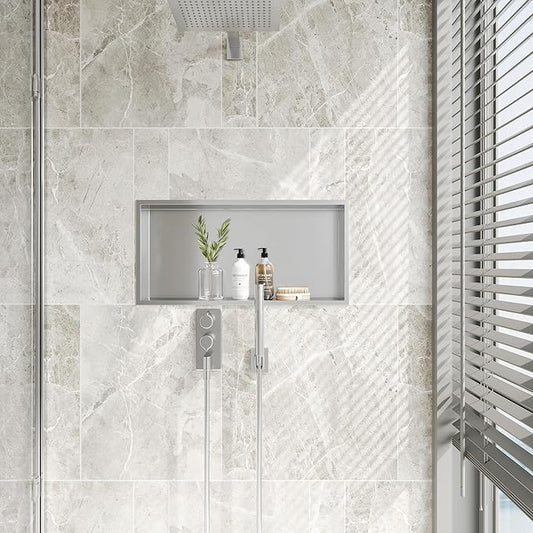 Neodrain Recessed Shower Niche Shelf Stainless Bathroom Cabinet Shelf, Inner Size 24" X 12" X 4", Brushed Nickel Wall Niche Bathroom Cubby Storage