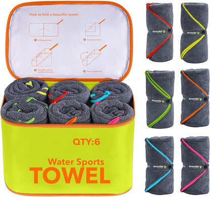4Monster 4 Pack Microfiber Camping Towel Quick Dry, Super Absorbent Travel Towel with Waterproof Bag, Lightweight Boat Towel for RV, Sport, Gym, Beach, Pool, Swim,Family Trip