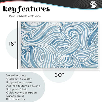 Stupell Industries Bayside Anchor & Compass Plush Bathroom Mat & Bath Rug, Soft Quick-Dry Non-Slip Bathroom Rug with Recycled Foam Cushion, Nautical Coastal Navigation Design by Kim Allen, 18"x30"