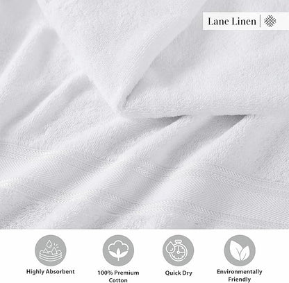 LANE LINEN Luxury Bath Towels Set - 3 Piece 100% Cotton Bathroom Towels, Quick Dry, Extra Aborbent, Super Soft Towels Set 1 Hand Towel, 1 Wash Cloths, 1 Bath Towel, White