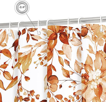 Gibelle Orange Eucalyptus Shower Curtain, Fall Watercolor Plant Leaves with Floral Bathroom Shower Curtain Set, 72x72