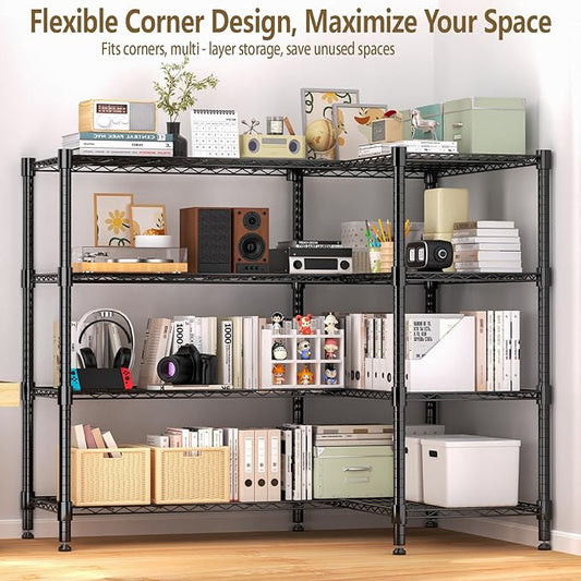 Himimi 4-Tier Adjustable Metal Shelving - 1600LBS Capacity, Heavy Duty Wire Organizer for Kitchen, Garage, Pantry, Laundry, 72" W x 18" D x 60" H, Black