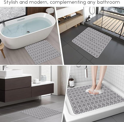 Bathtub Mat Non Slip, Grey Square Bath tub Mat Shower Floor Mat with Suction Cups for Adults Kids Elderly 21 X 21 Inch