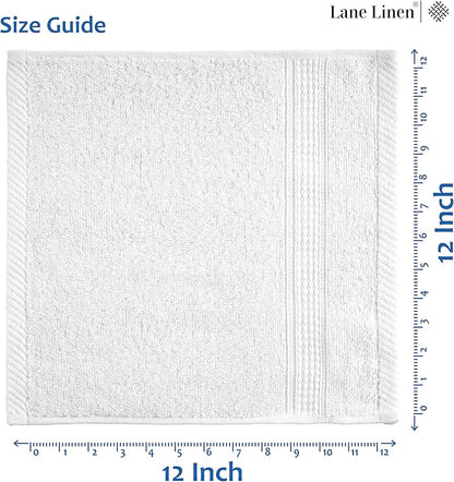 LANE LINEN 12 PC Wash Cloths Bathroom Set -100% Cotton Highly Absorbent Washcloths Bulk, Premium Spa & Hotel Quality Wash Clothes -White