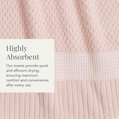 NY Loft 100% Cotton Bath Towel 4 Pack | Super Soft & Absorbent Quick-Dry Bath Towels 30" x 52" |Textured and Durable Cotton | Trinity Collection (4 Pack Bath Towel, Light Pink)
