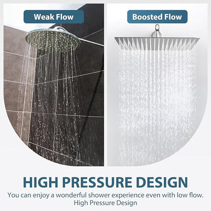 16inch Rainfall Shower Head, Ultra Thin 304 Stainless Steel High Flow Square Rainfall Showerhead, Waterfall Full Body Coverage, Universal Ceiling or Wall Mount, Chrome