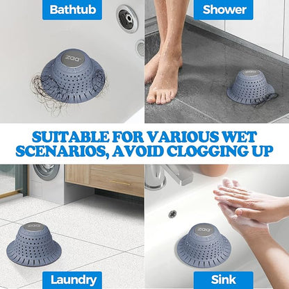 zaa Bathtub Drain Hair Catcher, Premium Silicone Collapsible One Pack Drain Protector for Pop-Up and Regular Drains of Shower, Bathtub, Tub, Bathroom, Sink, Light Blue