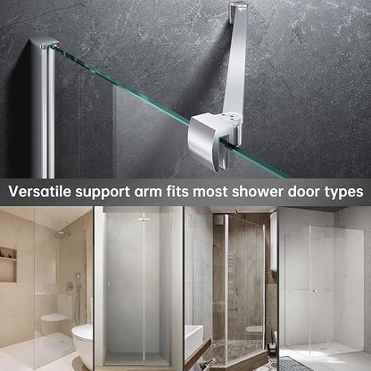 Frameless Shower Door Support Bar, Stainless Steel Wall-to-Glass Support Arm to Fixed Shower Glass Panel, for 1/4"-3/8" (6-10 mm) Door, 180° Pivot & Stow-Flat Mode (Brushed Nickel, 19.7-inch(500mm))