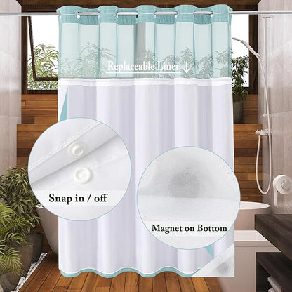Gibelle Extra Long Shower Curtain 72x86, Waffle Weave Bathroom Shower Curtain with Snap-in Fabric Liner Set, No Hooks Needed, Hotel Style with Mesh Top Window, Teal