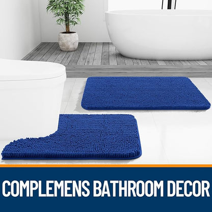 OLANLY Bathroom Rugs 30x20, Extra Soft Absorbent Chenille Bath Rugs, Rubber Backing Quick Dry, Machine Washable Bath Mats for Bathroom Floor, Tub and Shower, Home Decor Accessories, Royal Blue
